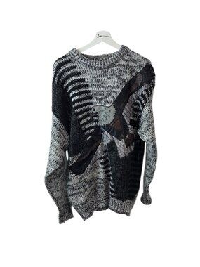 Instinct Men's Vintage Leather Eagle Knit Sweater, Heroes, Novelty, 90's Size L